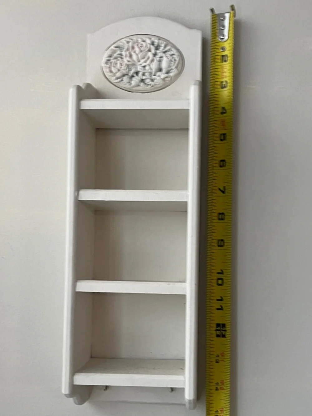 Off White / cream painted decorative Wood Wall Shelf w hooks -